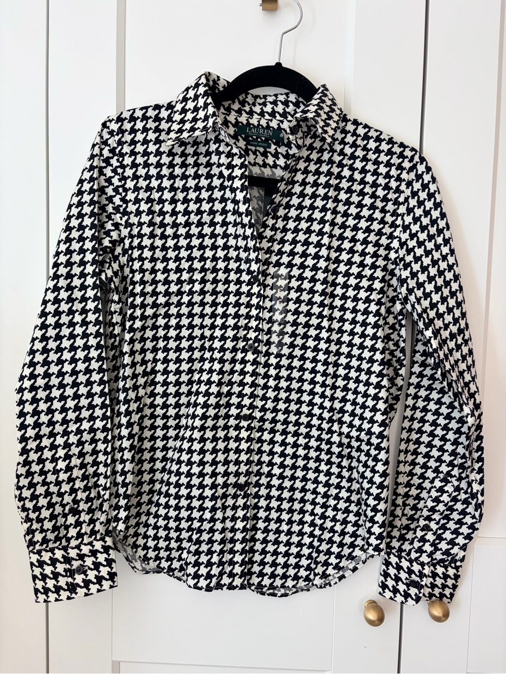 Ralph Lauren Black and White Houndstooth Button-Down Shirt | S